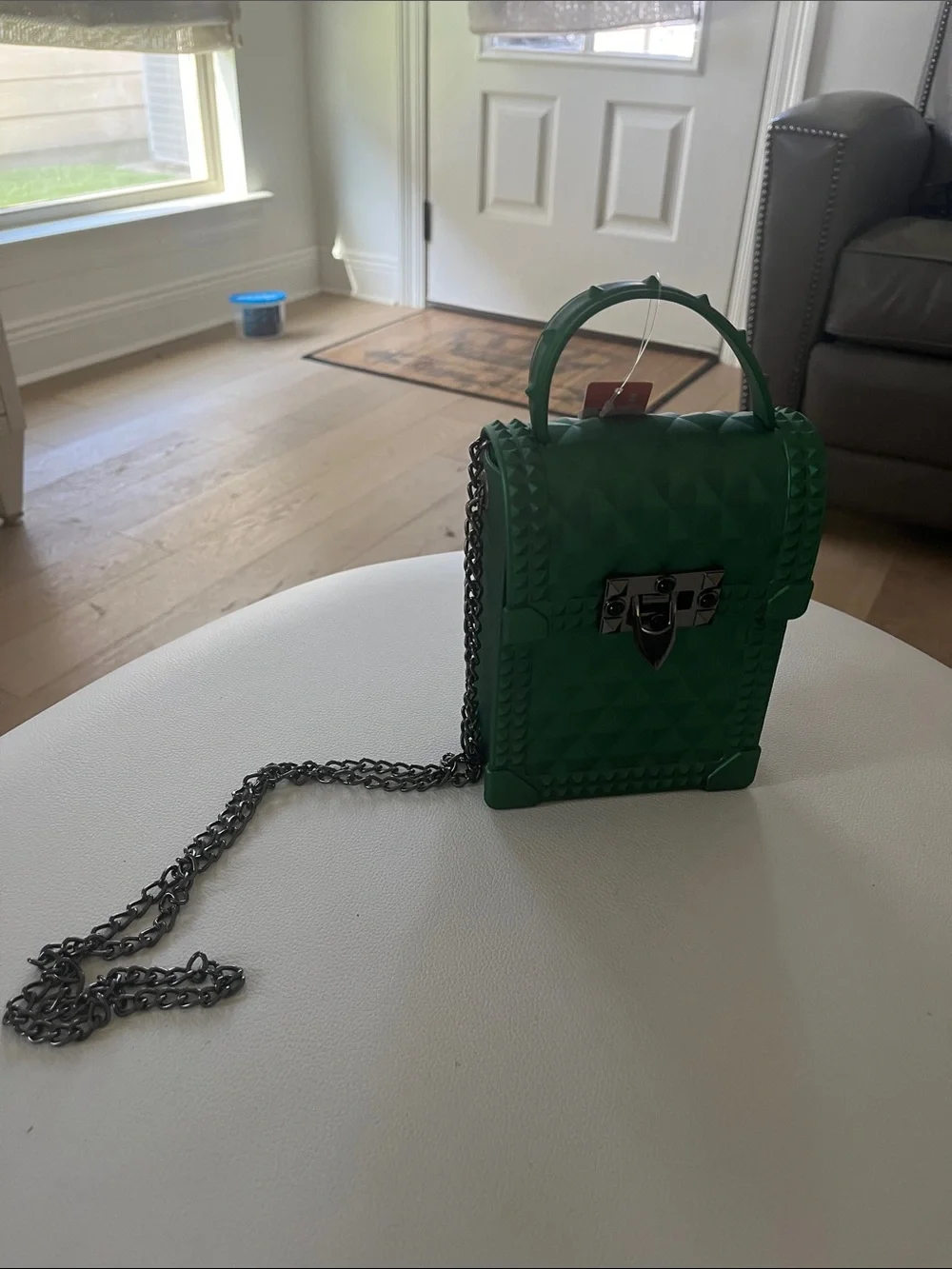 Green Geometric Crossbody Bag with Chain Strap